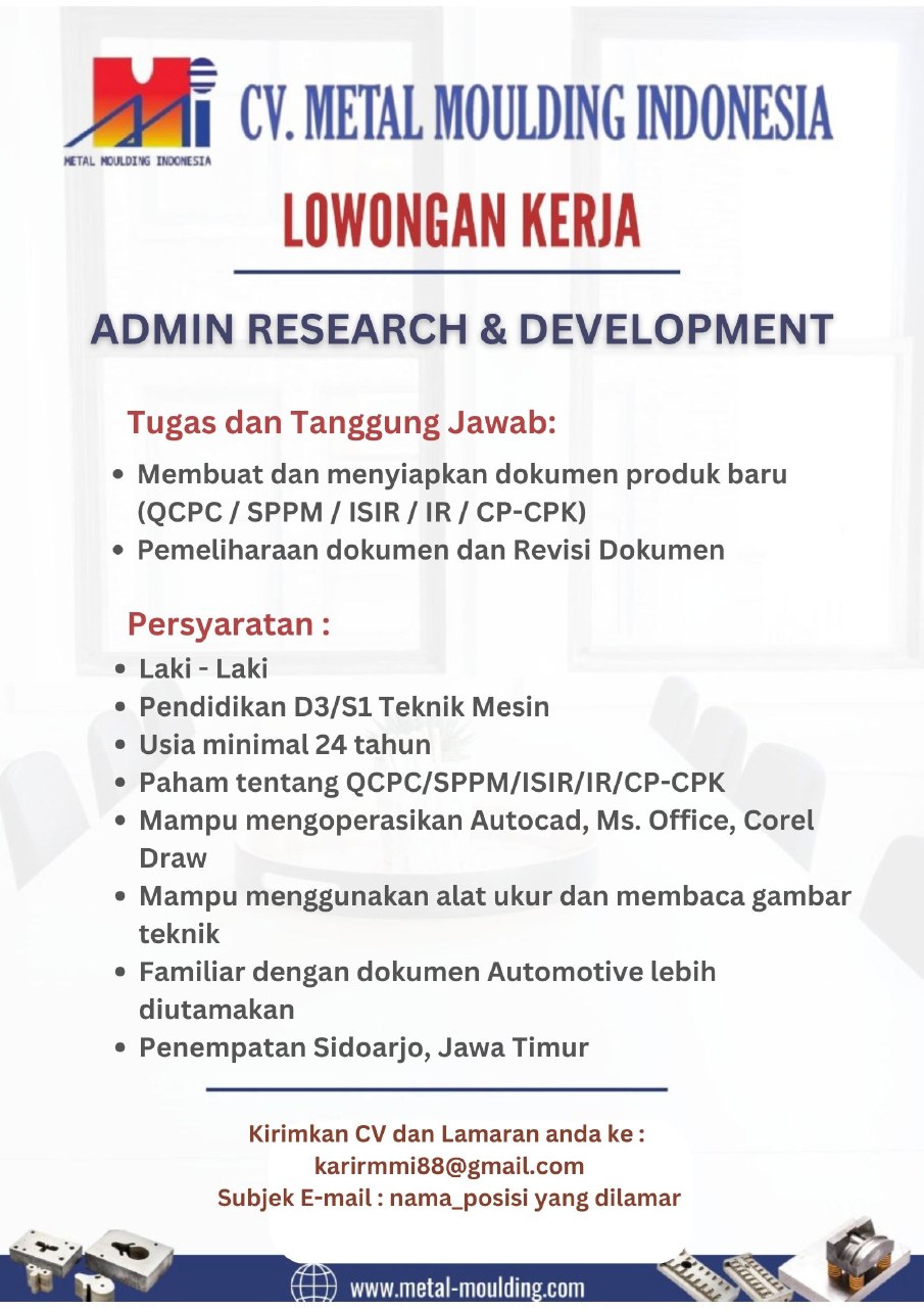 Career - Lowongan Pekerjaan- Metal Moulding Indonesia